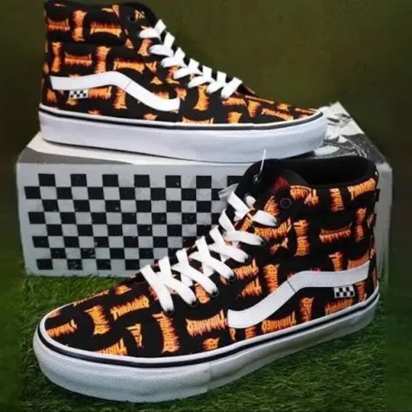 Vans Other - Vans High-Top Sneakers with Orange Flame Pattern